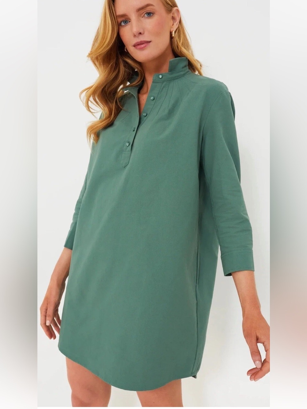 Pomander Place Dress Size Medium Green Shirt Dress Mini Popover Cotton Polly